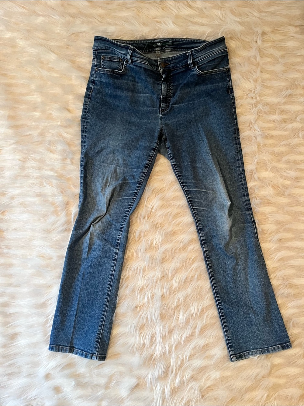 Ralph Lauren 14 Premier Jeans Women's 36x28 Mid Rise Straight Leg Light Wash
